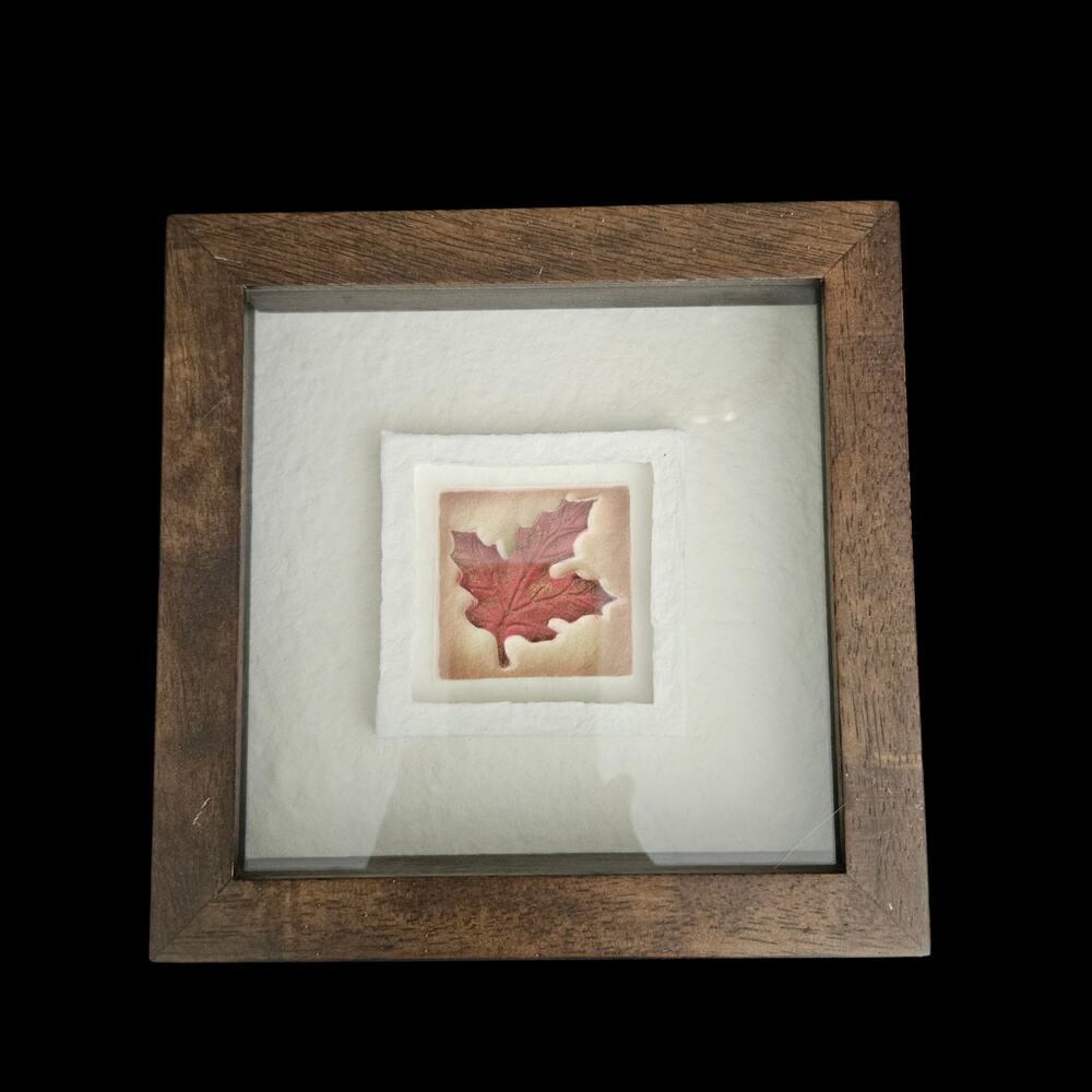Framed Autumn Oak Leaf Wall Art Handmade Paper Matted Decor